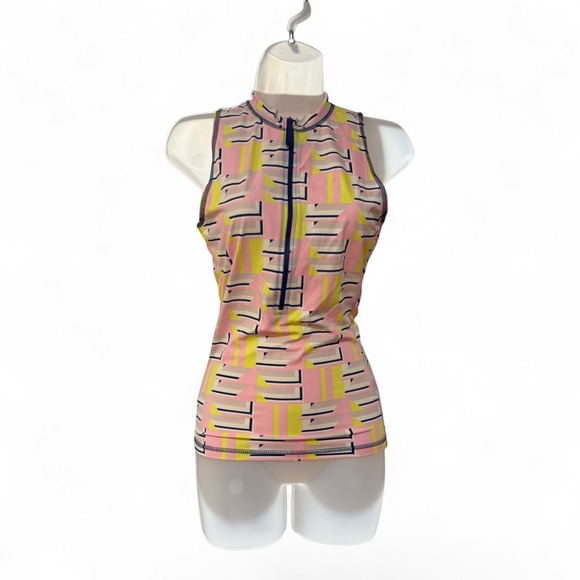 J. Crew Factory Other - J.Crew Rashguard Women Small Pink Yellow Geometric UPF 50+ Excellent‎ Half Zip